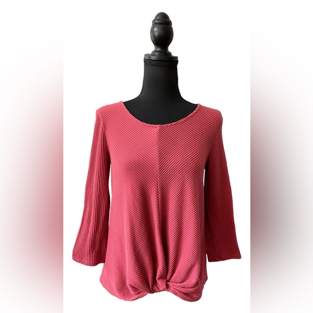 W5: Mauve Pink Ridged Blouse with Twist Knot Front